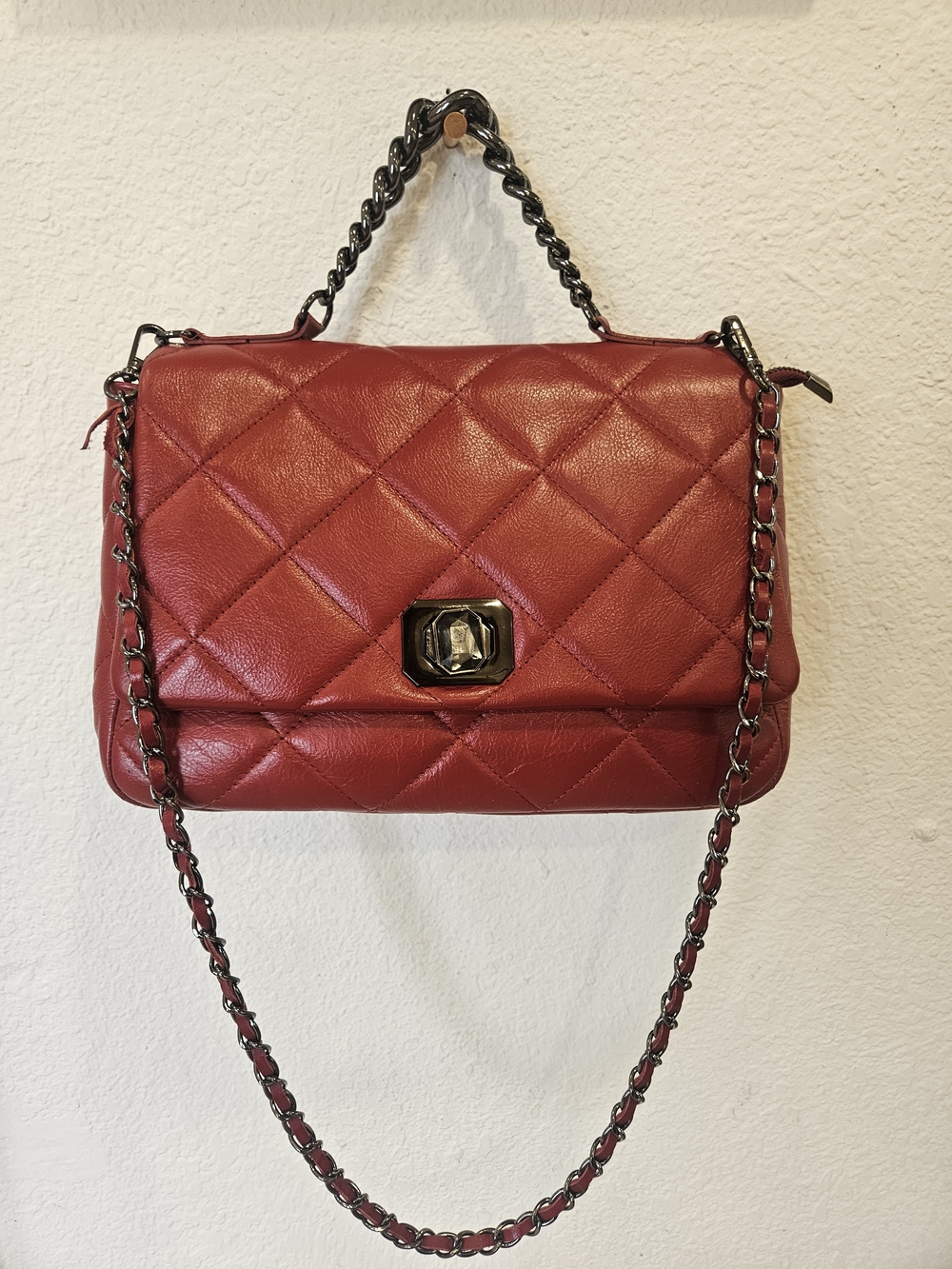 Pulicati Red Quilted Genuine Leather Crossbody Flap Bag – Made in Italy